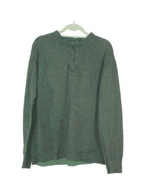 LL Bean Two Layer River Driver's Shirt Henley Warm Casual Work Green L Tall